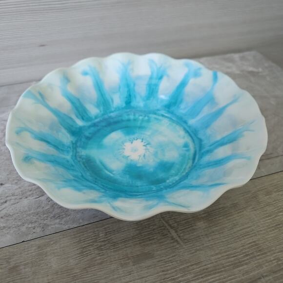 Pier 1 One Imports Marble Wave Turquoise Melamine Coastal Beach Lake 4 Bowl Set - Picture 3 of 9